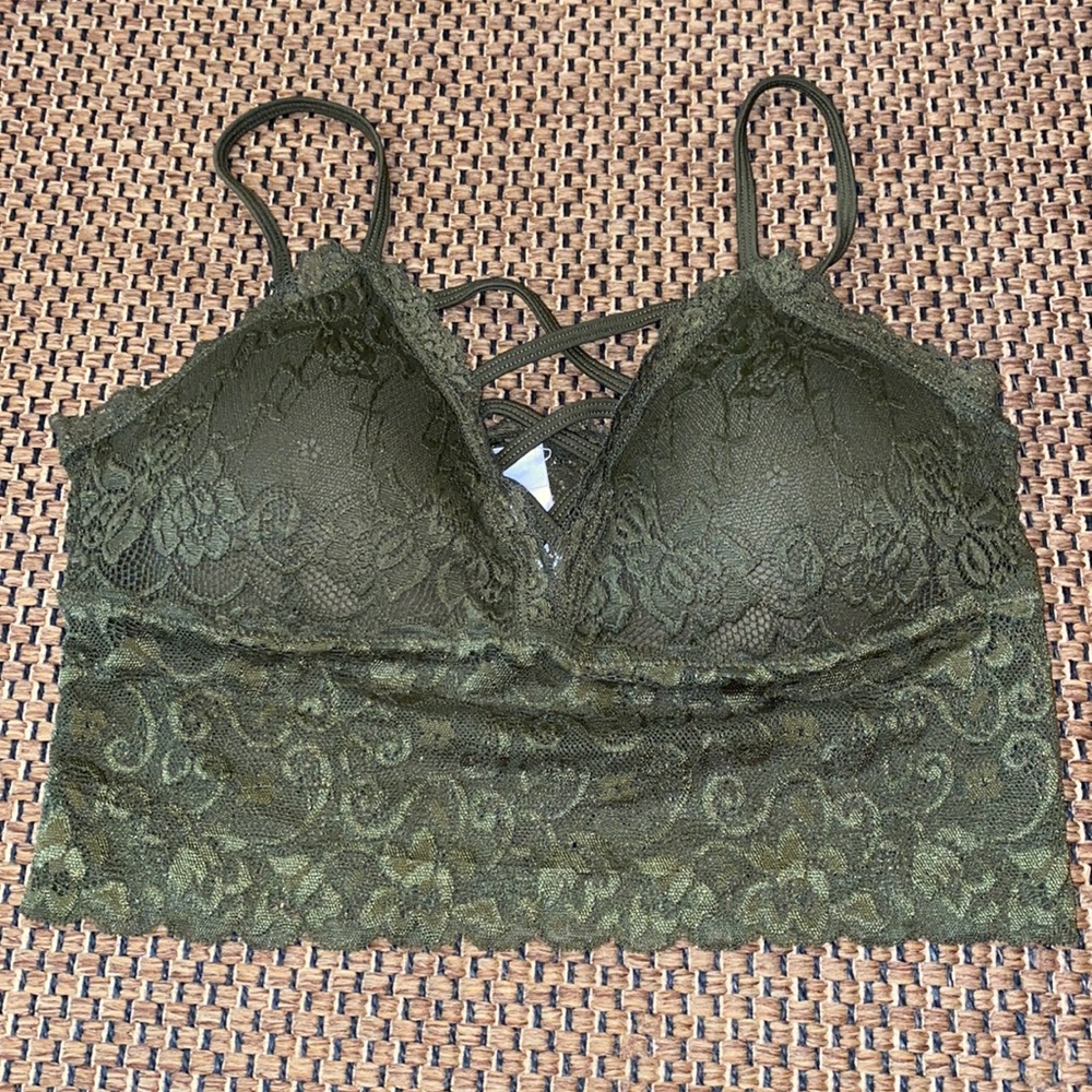 Savoir-Faire Olive Green Lace Front Strap Bra